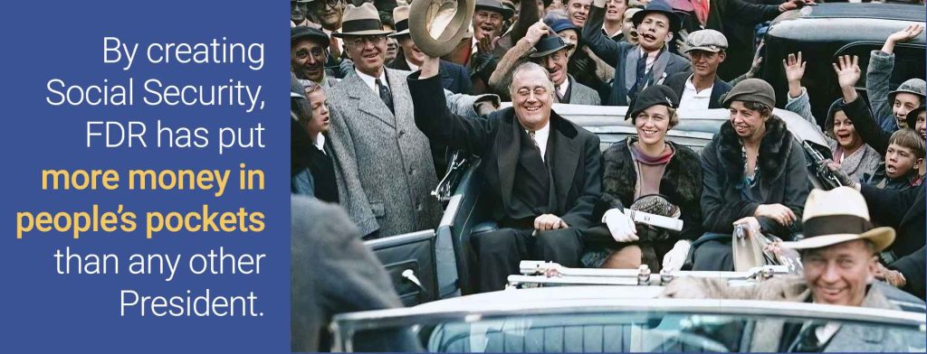 FDR and his adoring public after the passage of Social Security